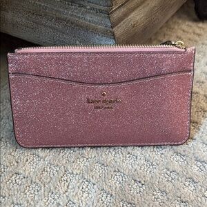 Kate Spade Pink Sparkle Wallet with Gold Zipper